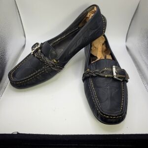 Coach Signature‎ C Black Leather Loafers | Buckle Braided Slip-On Flats 6M